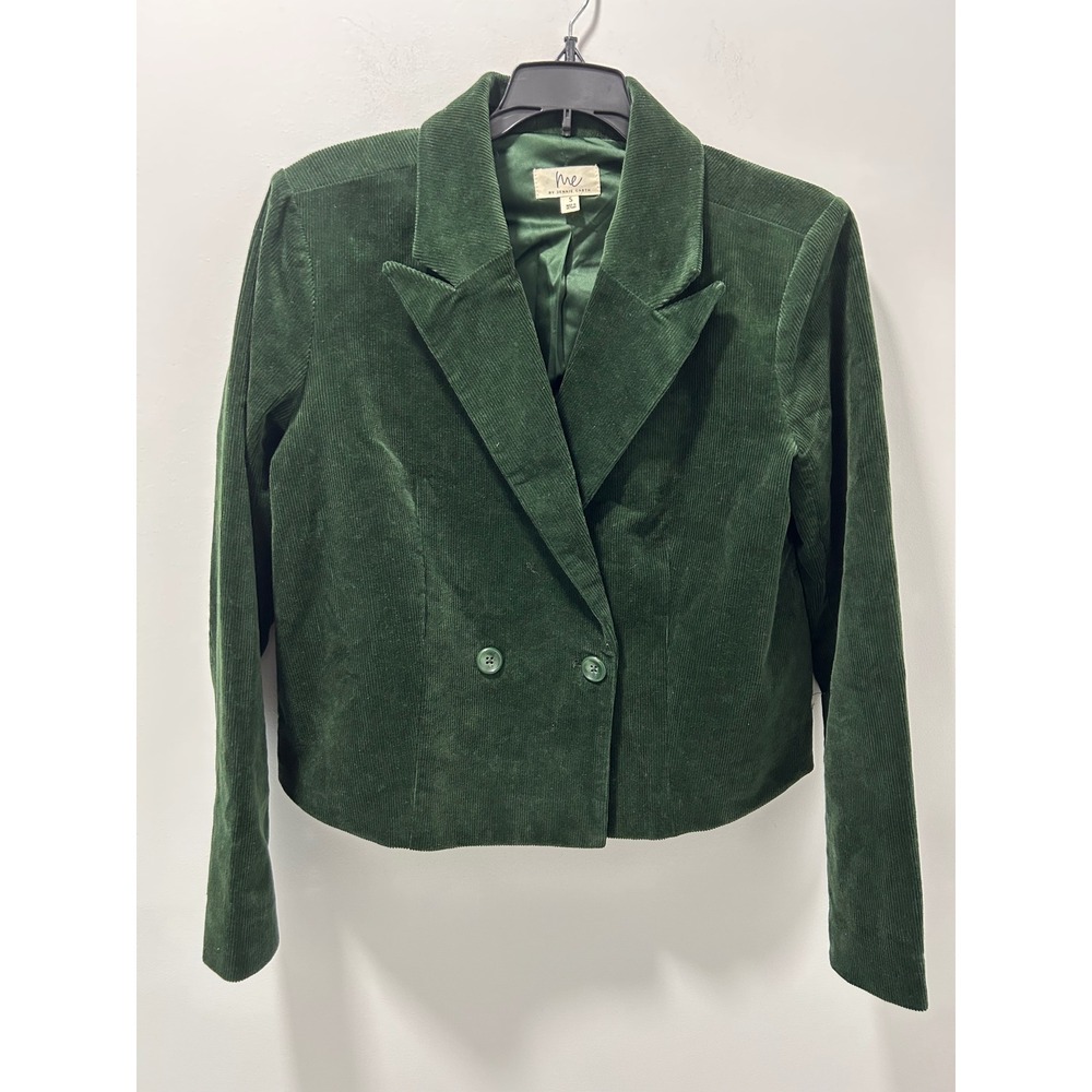 Me by Jennie Garth Green Corduroy Cropped Blazer Double Breasted Jacket Small